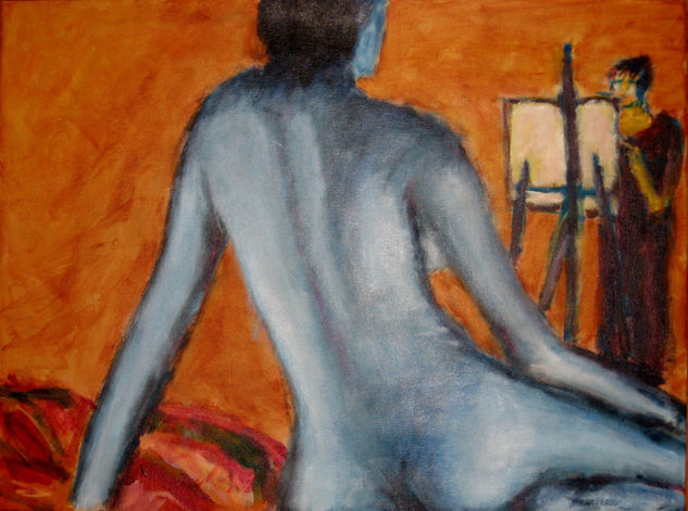 Nathalie y modelo azul Oil Canvas Nude Paintings