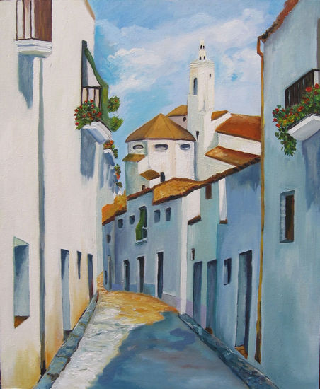 Calles de pueblo andaluz II Óleo Tabla Paisaje