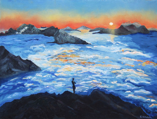 Hombre frente a mar de nubes Oil Canvas Landscaping