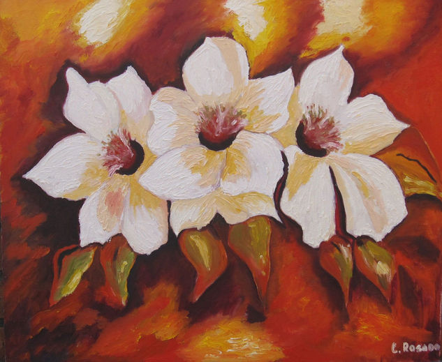 Tres Flores. Copia Oil Panel Floral Painting