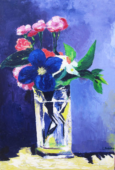 Azul de flores Oil Canvas Floral Painting