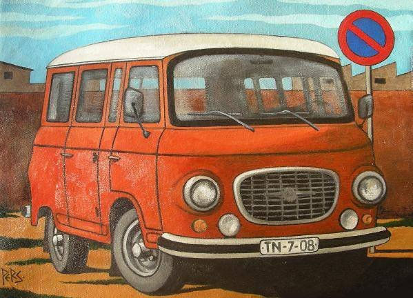 Furgo Barkas. RDA. Óleo Lienzo Otros