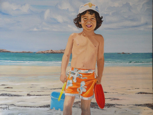 Pablo en la playa Oil Canvas Figure Painting