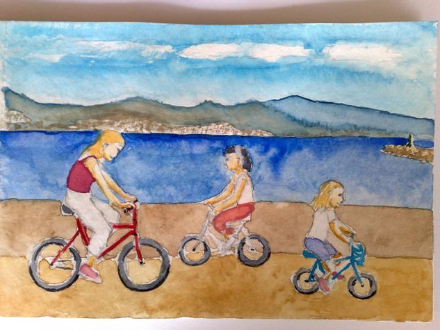 bicicletes Acuarela Papel Paisaje