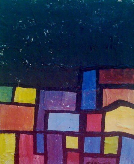 Homenaje del subconsciente a las casas de Hundertwasser Mixed media Canvas Landscaping