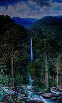 Montaña cascada y rio