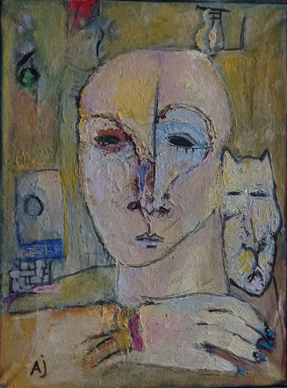 ENTELEQUIA CON FELINO Óleo Lienzo Figura