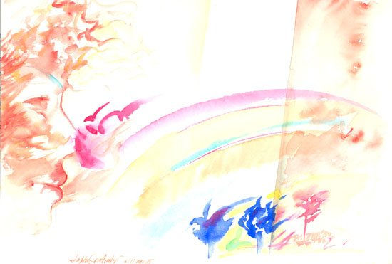 Garoto, janela, arco iris Watercolour Paper Landscaping