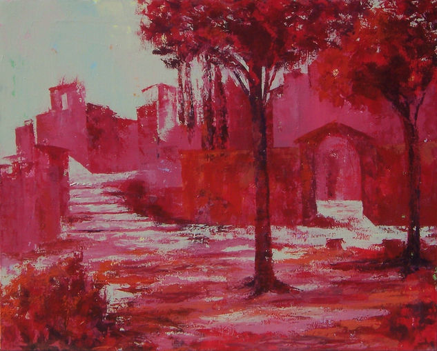 Paisaje en rojo nº4 Acrylic Canvas Landscaping