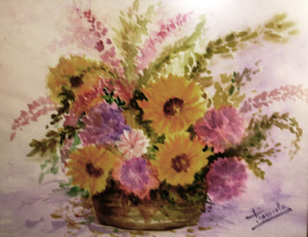 CENTRO DE FLORES SECAS Watercolour Paper Floral Painting