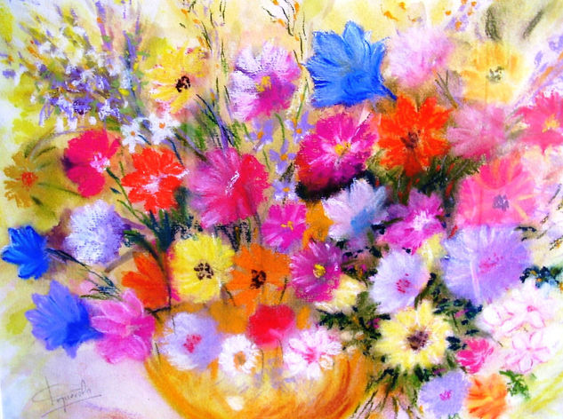 FLORES A PASTEL Pastel Paper Floral Painting