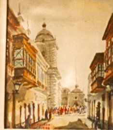 Iglesia San Francisco de Asis y Balcones (lima) Watercolour Card Landscaping