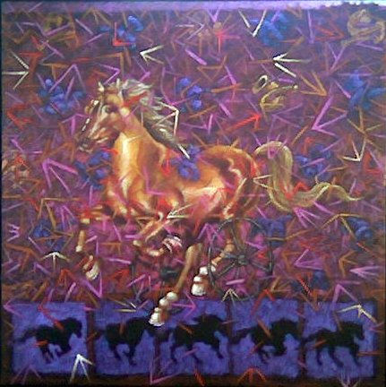 Edgar Gutierrez: From the Kingdom's Horses:"Shofar I" Oil Canvas Landscaping