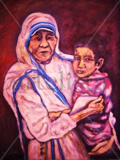 MADRE TERESA CON NINO Oil Canvas Figure Painting