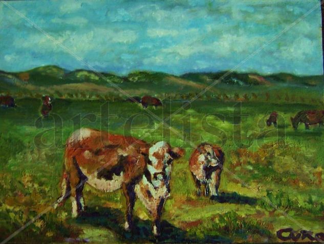 vaquitas de mi país Oil Canvas Landscaping