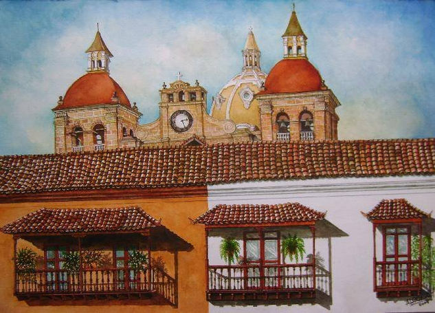 Iglesia y Claustro de San Pedro Claver (Cartagena de Indias-Colombia) Watercolour Paper Landscaping