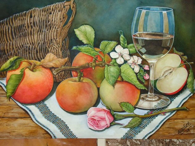 Bodegón de Manzanas Watercolour Paper Still Life Paintings