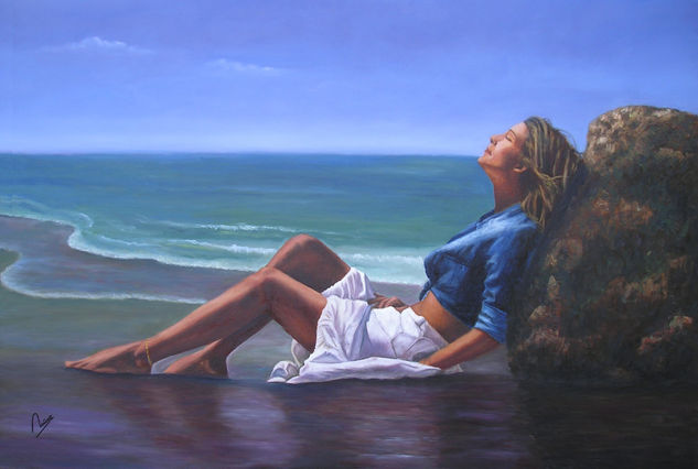 MUJER EN PLAYA Oil Canvas Marine Painting