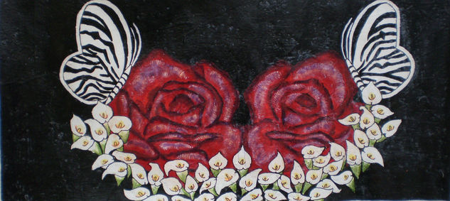 Rosas con alcatraces Acrylic Canvas Floral Painting