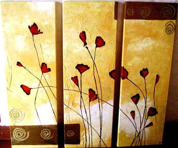 triptico flores Oil Canvas Floral Painting