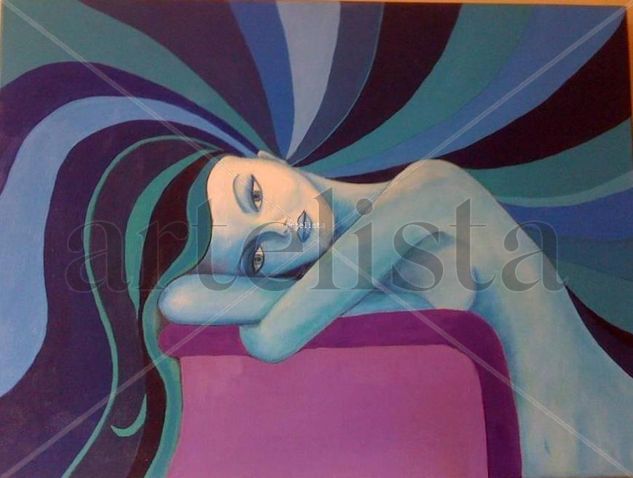 dama azul Acrylic Canvas Figure Painting