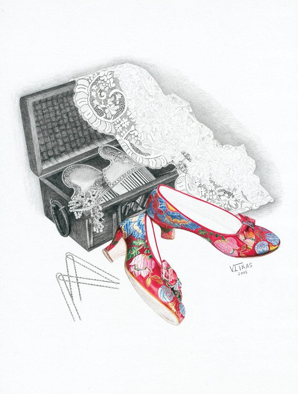 manteleta y zapatos fallera