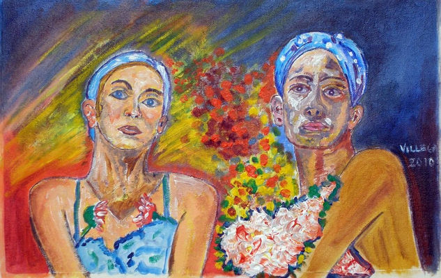 Mujeres. Oil Canvas Figure Painting