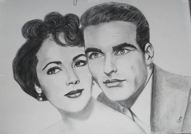 MONTGOMERY CLIFT Y ELIZABETH TAYLOR Charcoal