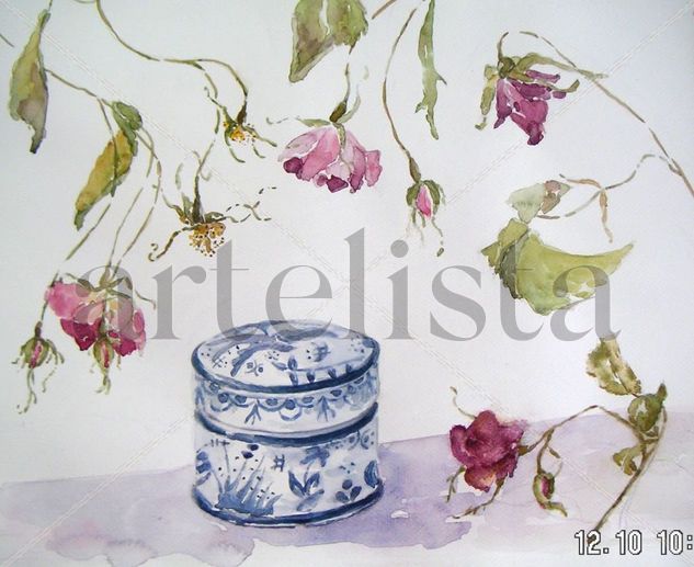 Cerámica y rosas Watercolour Paper Floral Painting