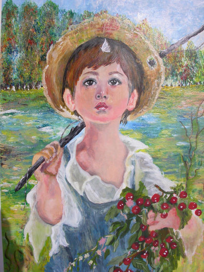 El niño pescador Acrylic Paper Portrait