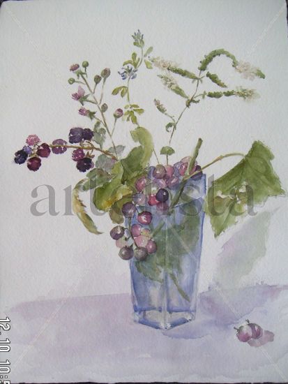 Uvas azules Watercolour Paper Floral Painting