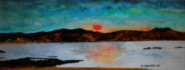 Ocaso en Las Canteras Acuarela Papel Marina