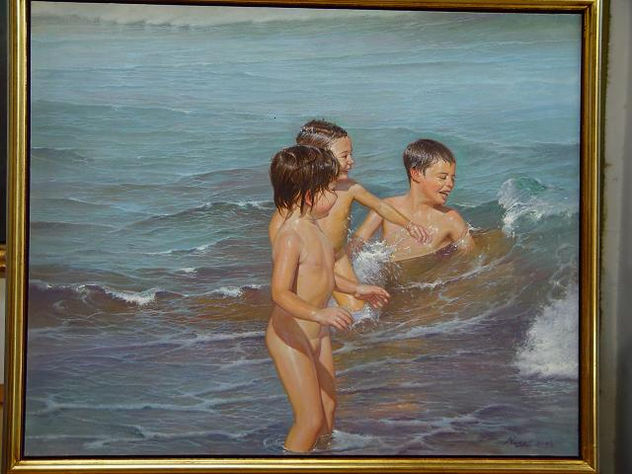 niños en la playa.