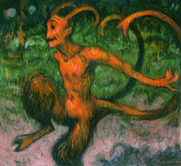 Fauno danzarín Gouache Panel Figure Painting