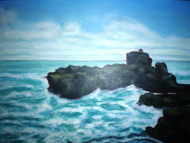 ROCA DE LA PLAYA de constitucion.- Acrylic Card Marine Painting