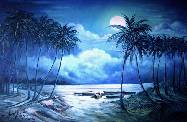 Nocturnal Bajo Las Palmeras Oil Canvas Landscaping