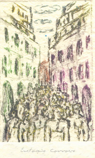 Multitud en una calle Etching Process