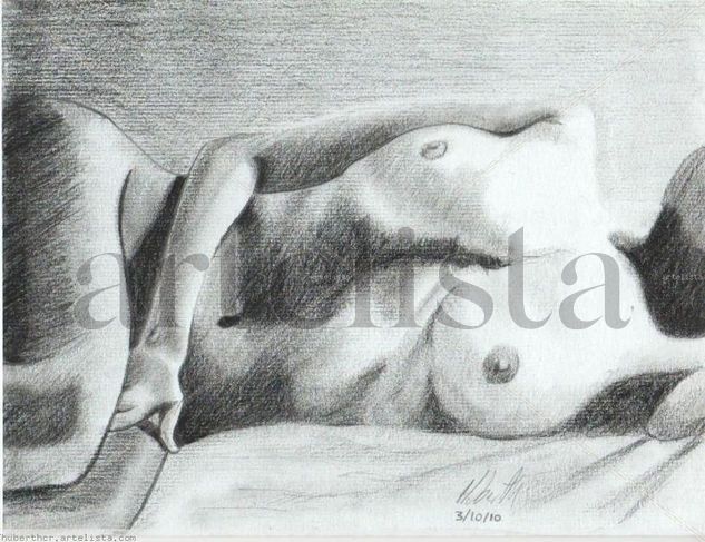 Desnudo mujer pensativa Charcoal