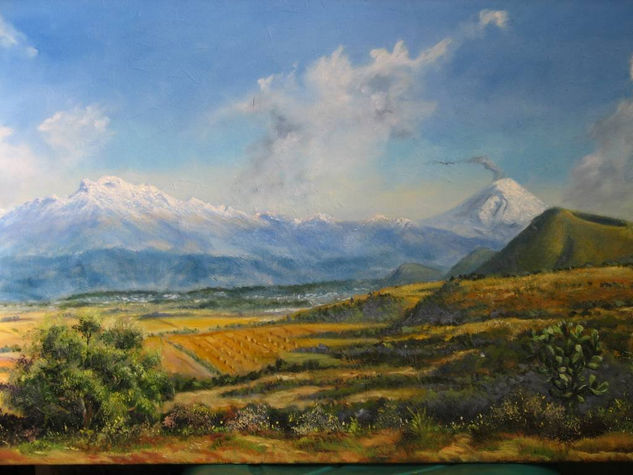 Popo e Izta pintados desde Cocotitlán Edo. Mex Oil Canvas Landscaping