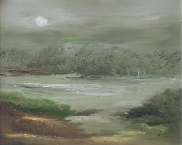 Rio bajo la luna Oil Canvas Landscaping