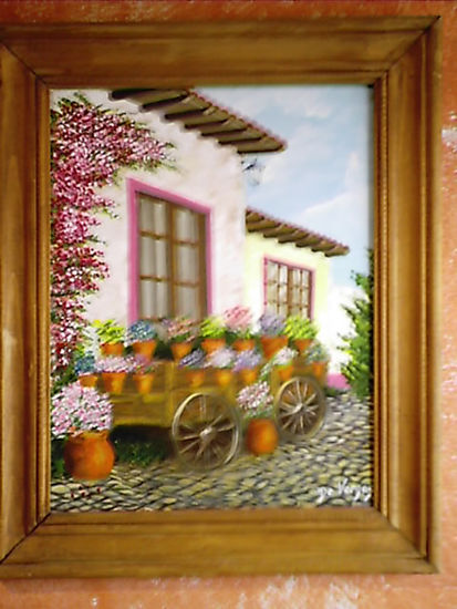 Carreta con flores Óleo Lienzo