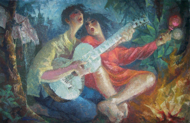 SERENATA MONTUBIA Oil Canvas Figure Painting