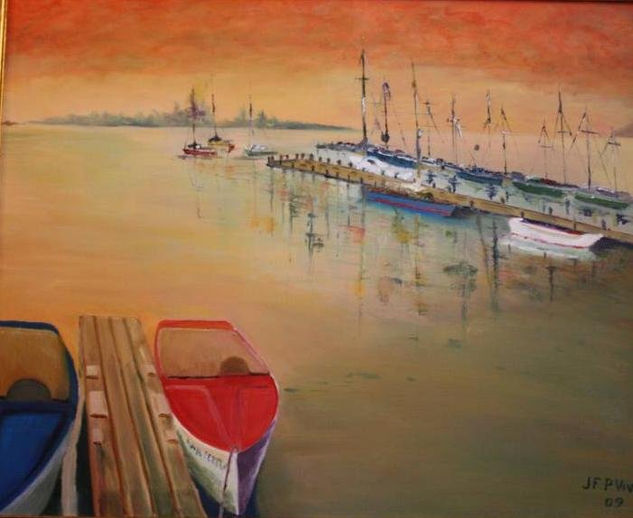 Un atardecer en el puerto Oil Canvas Marine Painting