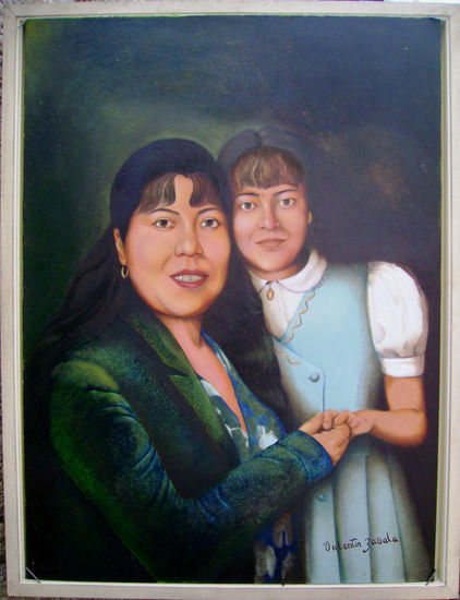 "MADRE E HIJA", personajes del pueblo de San Andres, Calimaya Estado de México Oil Canvas Portrait