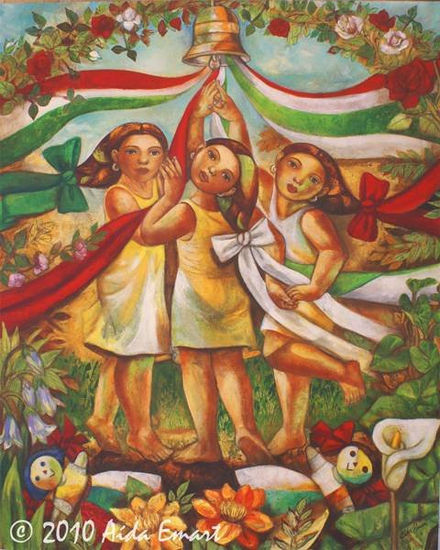 "LAS TRES GRACIAS DE LA INDEPENDENCIA" Acrylic Canvas Figure Painting