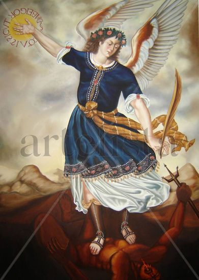 Arcangel San Miguel Oil Canvas Figure Painting