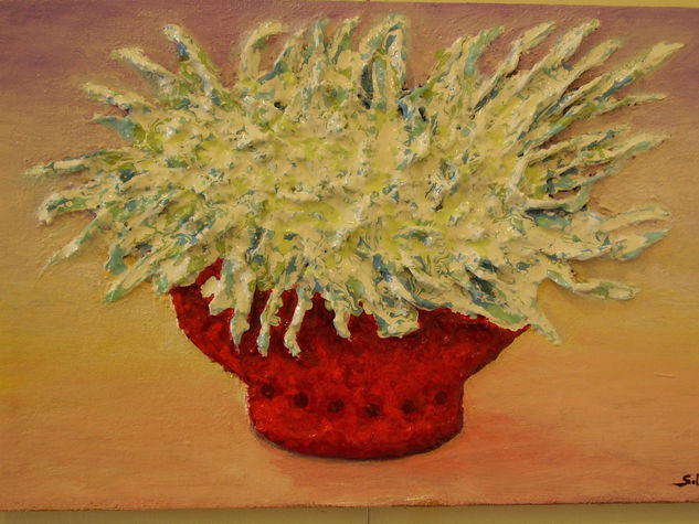 jarron con flores blancas Oil Canvas Landscaping