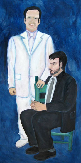 "  MI PRIMO Y YO " Oil Canvas Figure Painting