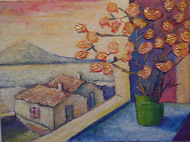 jarron con flores en la ventana Oil Canvas Landscaping