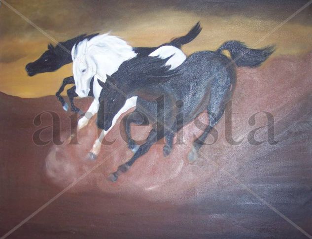 caballos al galope Oil Canvas Animals